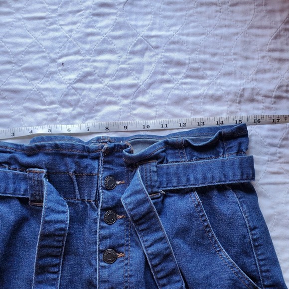 Women's High Waisted size M paperbag elastic with tie waist Denim jeans Shorts - Picture 8 of 11